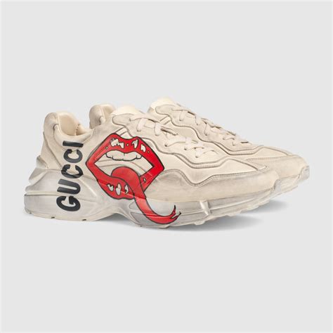 gucci printed rhyton sneaker with mouth print|gucci rhyton sneakers men's.